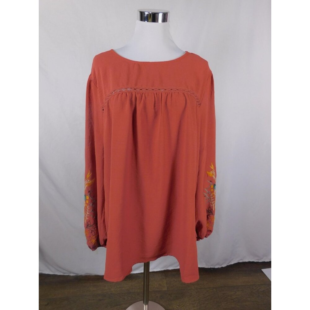 Boho Rust Embroidered Floral Peasant Tunic Boho Witch L